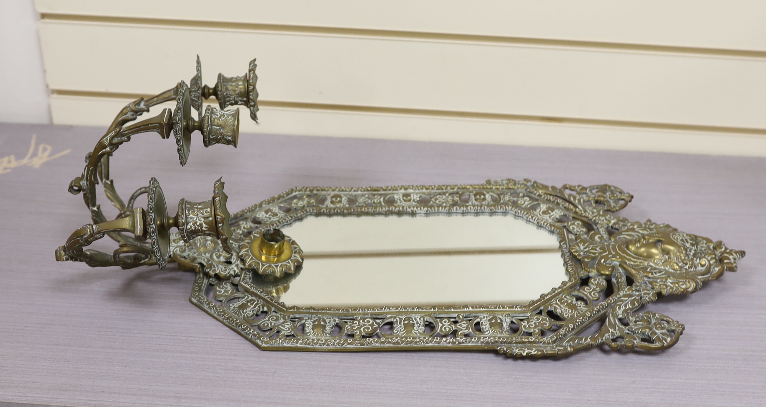 A cast brass girandole mirror, 66cm